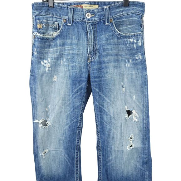Big Star Men Pioneer Jeans Regular Boot Cut 33x32 Distressed Ripped Cotton Denim - Picture 6 of 15